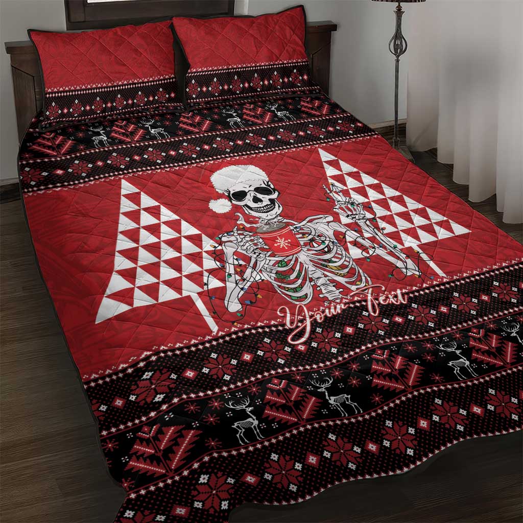 Personalized Hawaii Skull Christmas Quilt Bed Set Mele Kalikimaka Hawaiian Kakau - Polynesian Pride