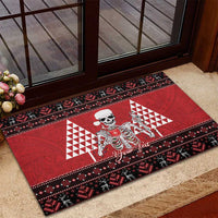 Personalized Hawaii Skull Christmas Rubber Doormat Mele Kalikimaka Hawaiian Kakau - Polynesian Pride