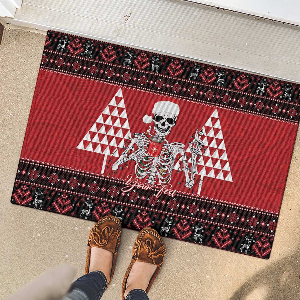 Personalized Hawaii Skull Christmas Rubber Doormat Mele Kalikimaka Hawaiian Kakau - Polynesian Pride