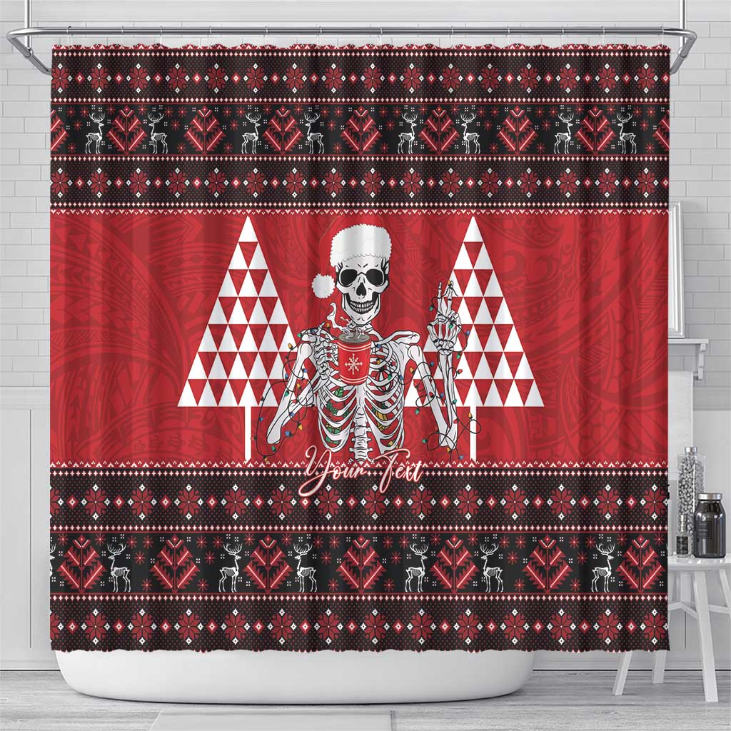 Personalized Hawaii Skull Christmas Shower Curtain Mele Kalikimaka Hawaiian Kakau - Polynesian Pride