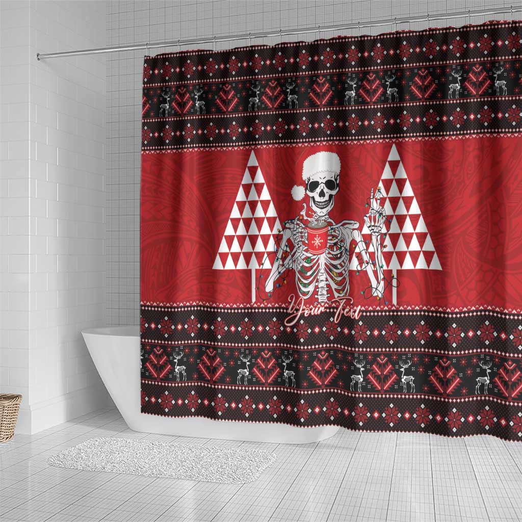 Personalized Hawaii Skull Christmas Shower Curtain Mele Kalikimaka Hawaiian Kakau - Polynesian Pride