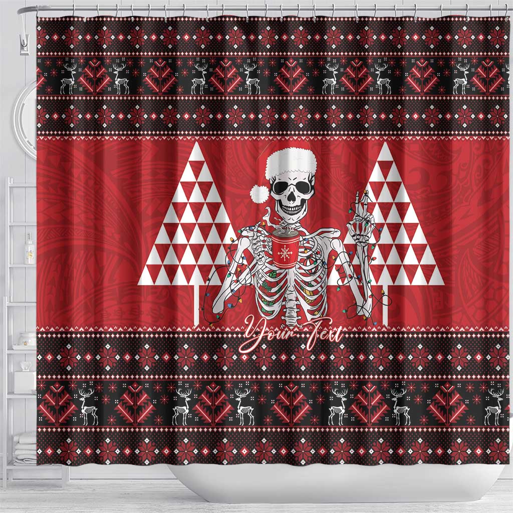 Personalized Hawaii Skull Christmas Shower Curtain Mele Kalikimaka Hawaiian Kakau - Polynesian Pride