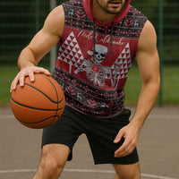 Personalized Hawaii Skull Christmas Sleeveless Hoodie Mele Kalikimaka Hawaiian Kakau - Polynesian Pride