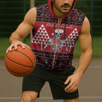 Personalized Hawaii Skull Christmas Sleeveless Zip Hoodie Mele Kalikimaka Hawaiian Kakau - Polynesian Pride