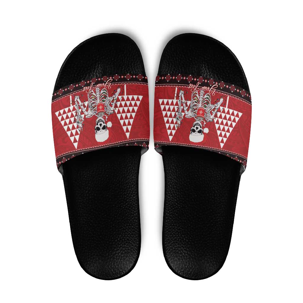 Personalized Hawaii Skull Christmas Slide Sandals Mele Kalikimaka Hawaiian Kakau - Polynesian Pride