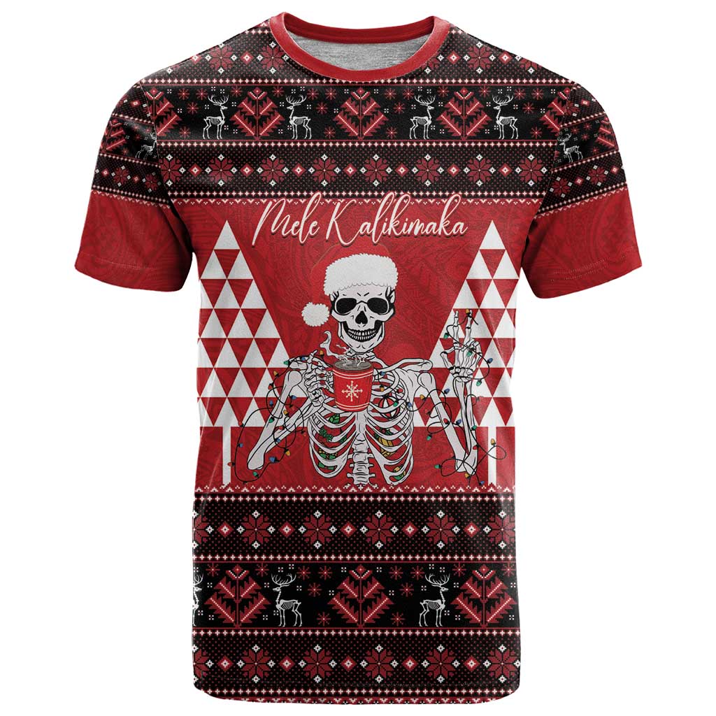 Personalized Hawaii Skull Christmas T Shirt Mele Kalikimaka Hawaiian Kakau - Polynesian Pride