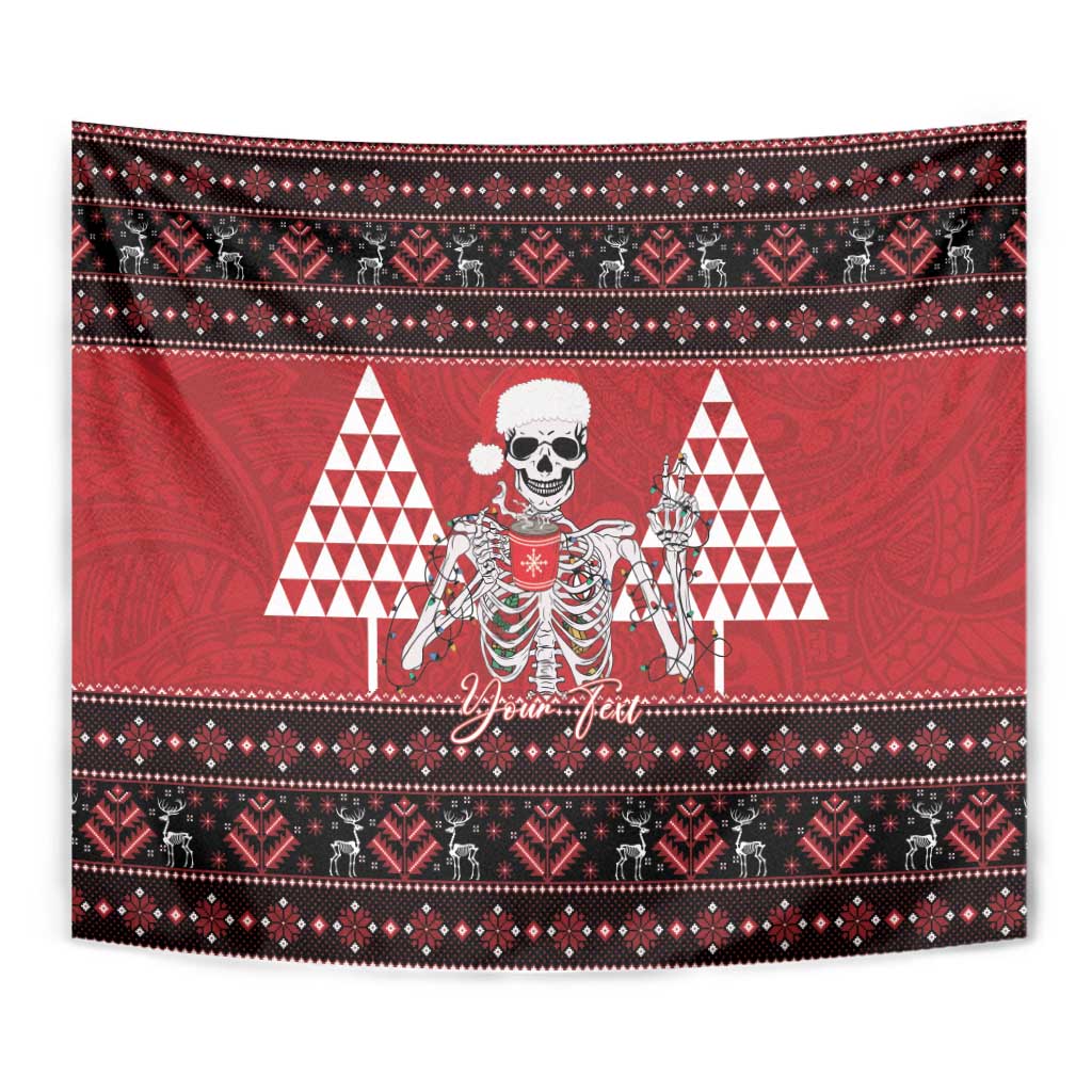 Personalized Hawaii Skull Christmas Tapestry Mele Kalikimaka Hawaiian Kakau - Polynesian Pride