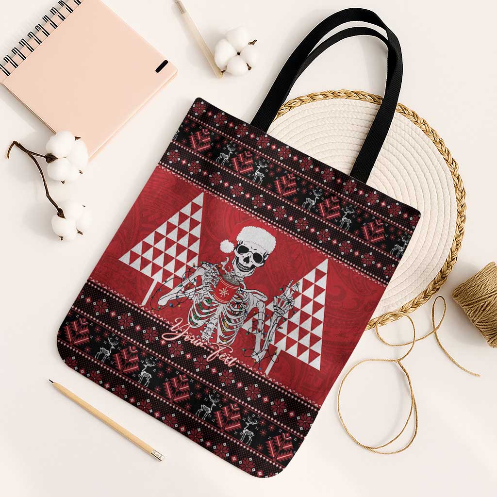 Personalized Hawaii Skull Christmas Tote Bag Mele Kalikimaka Hawaiian Kakau - Polynesian Pride