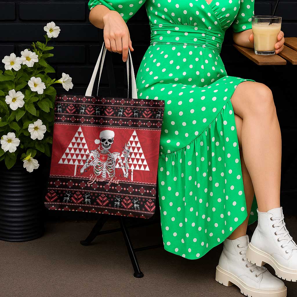 Personalized Hawaii Skull Christmas Tote Bag Mele Kalikimaka Hawaiian Kakau - Polynesian Pride