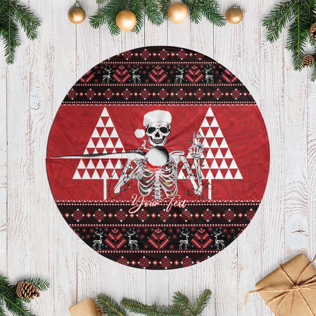 Personalized Hawaii Skull Christmas Tree Skirt Mele Kalikimaka Hawaiian Kakau - Polynesian Pride