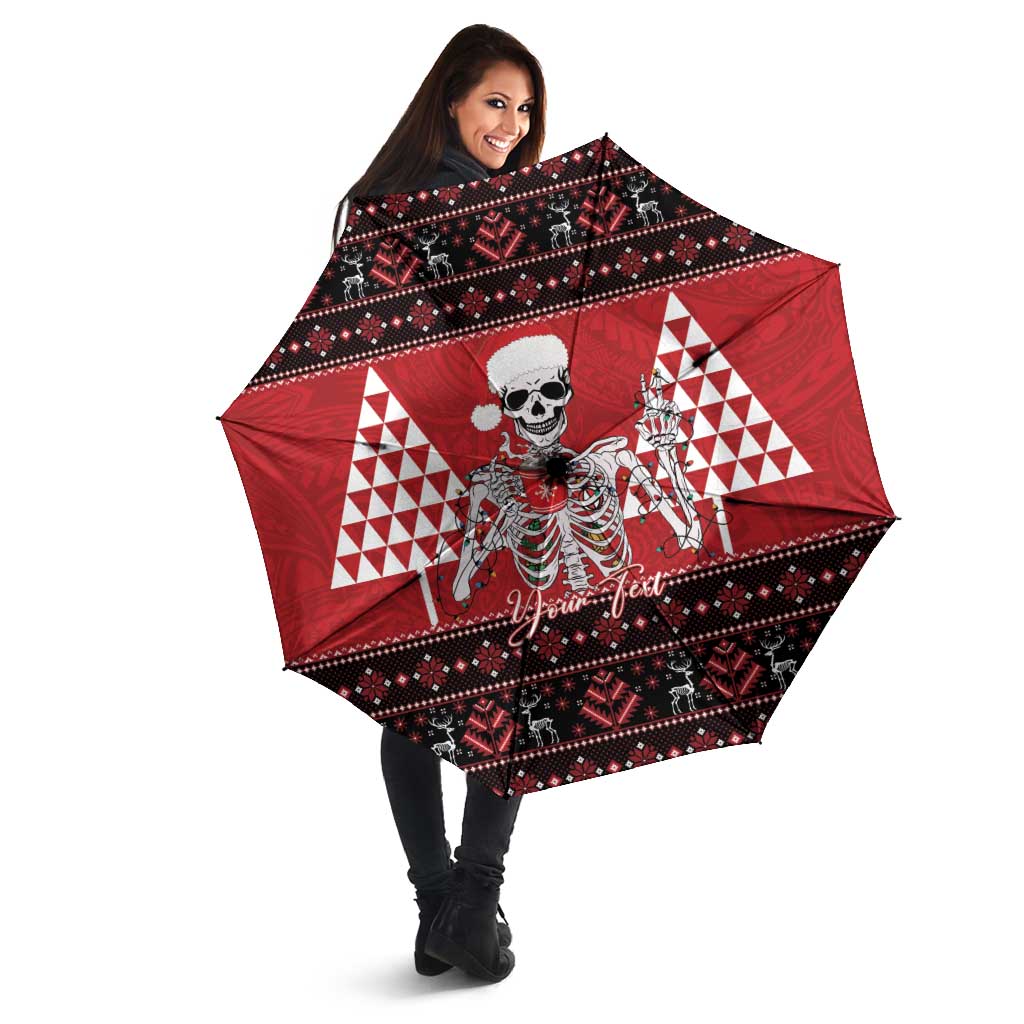 Personalized Hawaii Skull Christmas Umbrella Mele Kalikimaka Hawaiian Kakau - Polynesian Pride