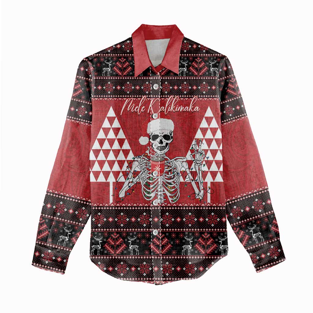 Personalized Hawaii Skull Christmas Women Casual Shirt Mele Kalikimaka Hawaiian Kakau - Polynesian Pride