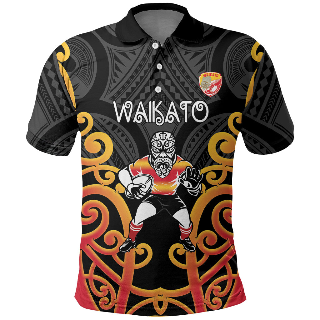 Waikato Custom Rugby New Zealand Polo Shirt Aotearoa Maori Pukana Tiki Mascot