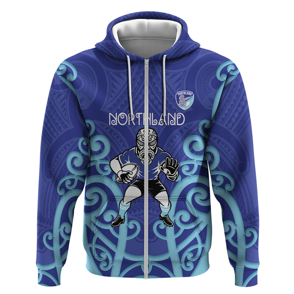 Northland Custom Rugby New Zealand Zip Hoodie Aotearoa Maori Pukana Tiki Mascot