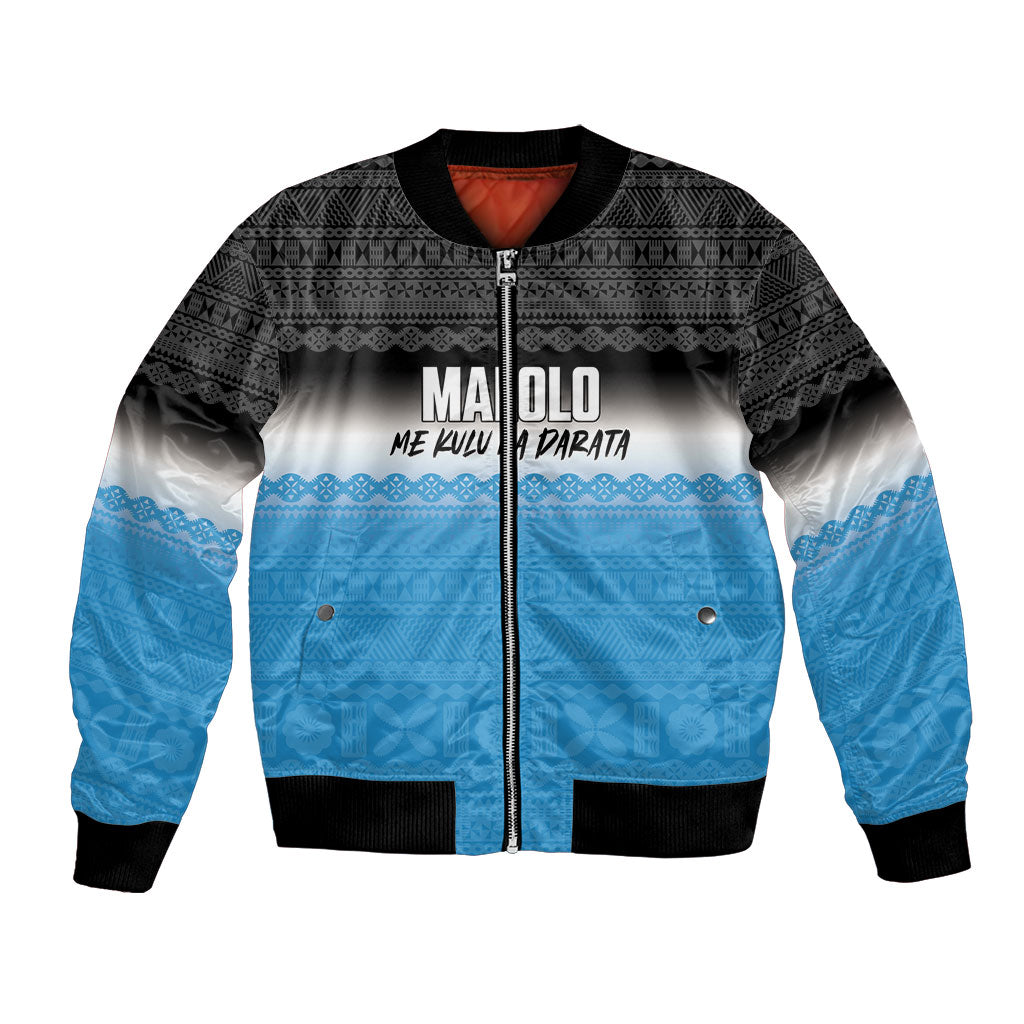 Malolo Fiji 2026 Rugby Personalised Bomber Jacket Me Kulu Na Darata Fijian Tapa Pattern LT14 Unisex Blue - Polynesian Pride