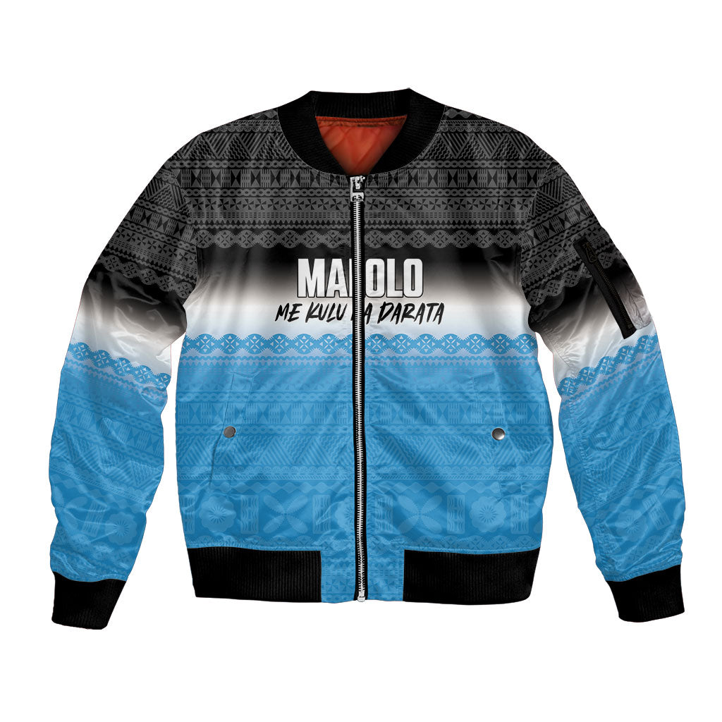 Malolo Fiji 2026 Rugby Personalised Sleeve Zip Bomber Jacket Me Kulu Na Darata Fijian Tapa Pattern LT14 Unisex Blue - Polynesian Pride
