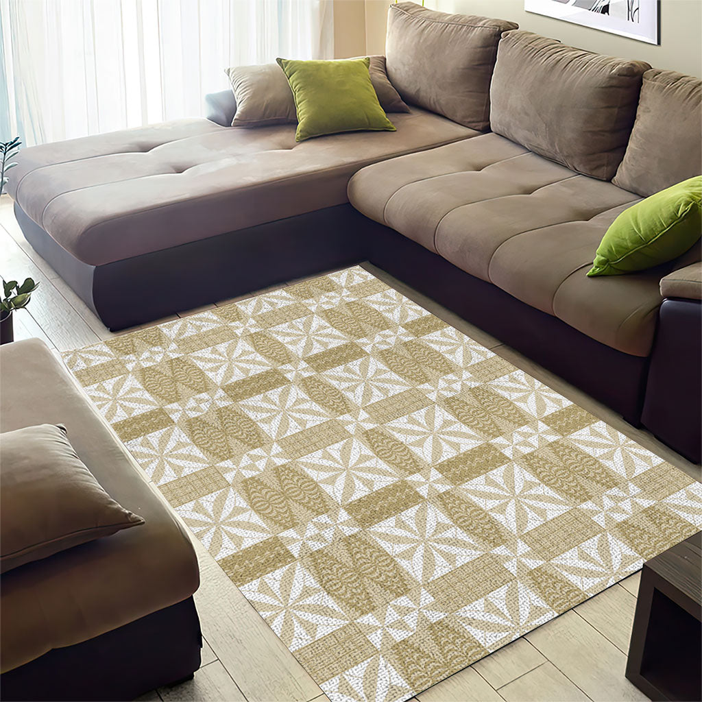 Beige Ngatu Pattern Malo e Lelei Tonga Area Rug LT14 - Polynesian Pride