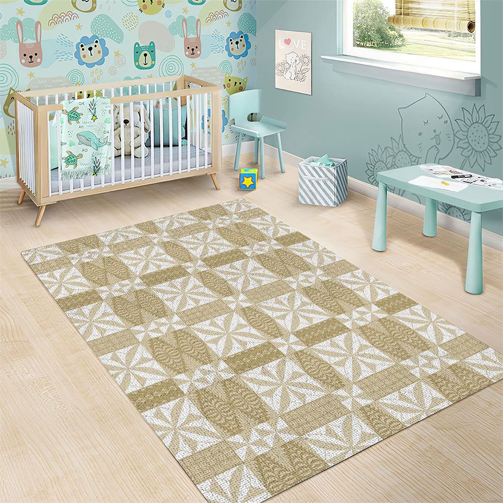 Beige Ngatu Pattern Malo e Lelei Tonga Area Rug LT14 - Polynesian Pride