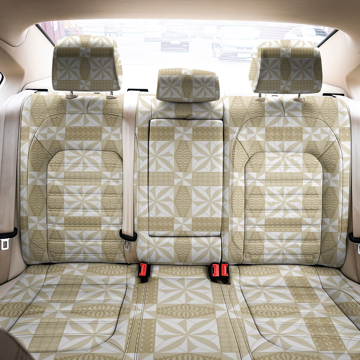 Beige Ngatu Pattern Malo e Lelei Tonga Back Car Seat Cover LT14 - Polynesian Pride