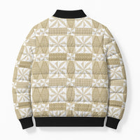 Beige Ngatu Pattern Malo e Lelei Tonga Bomber Puffer Jacket LT14 - Polynesian Pride