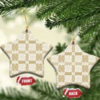 Beige Ngatu Pattern Malo e Lelei Tonga Ceramic Ornament LT14 Star Beige - Polynesian Pride