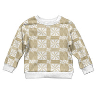 Beige Ngatu Pattern Malo e Lelei Tonga Kid Ugly Christmas Sweater LT14 Kid Beige - Polynesian Pride