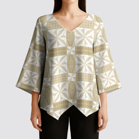 Beige Ngatu Pattern Malo e Lelei Tonga Kimono Sleeve Blouse LT14 - Polynesian Pride