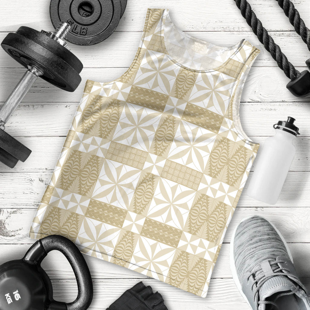 Beige Ngatu Pattern Malo e Lelei Tonga Men Tank Top LT14 - Polynesian Pride