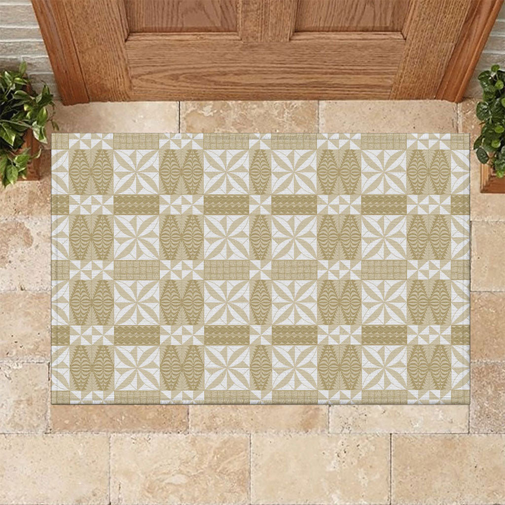 Beige Ngatu Pattern Malo e Lelei Tonga Rubber Doormat LT14 Beige - Polynesian Pride
