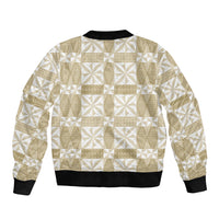 Beige Ngatu Pattern Malo e Lelei Tonga Sleeve Zip Bomber Jacket LT14 - Polynesian Pride