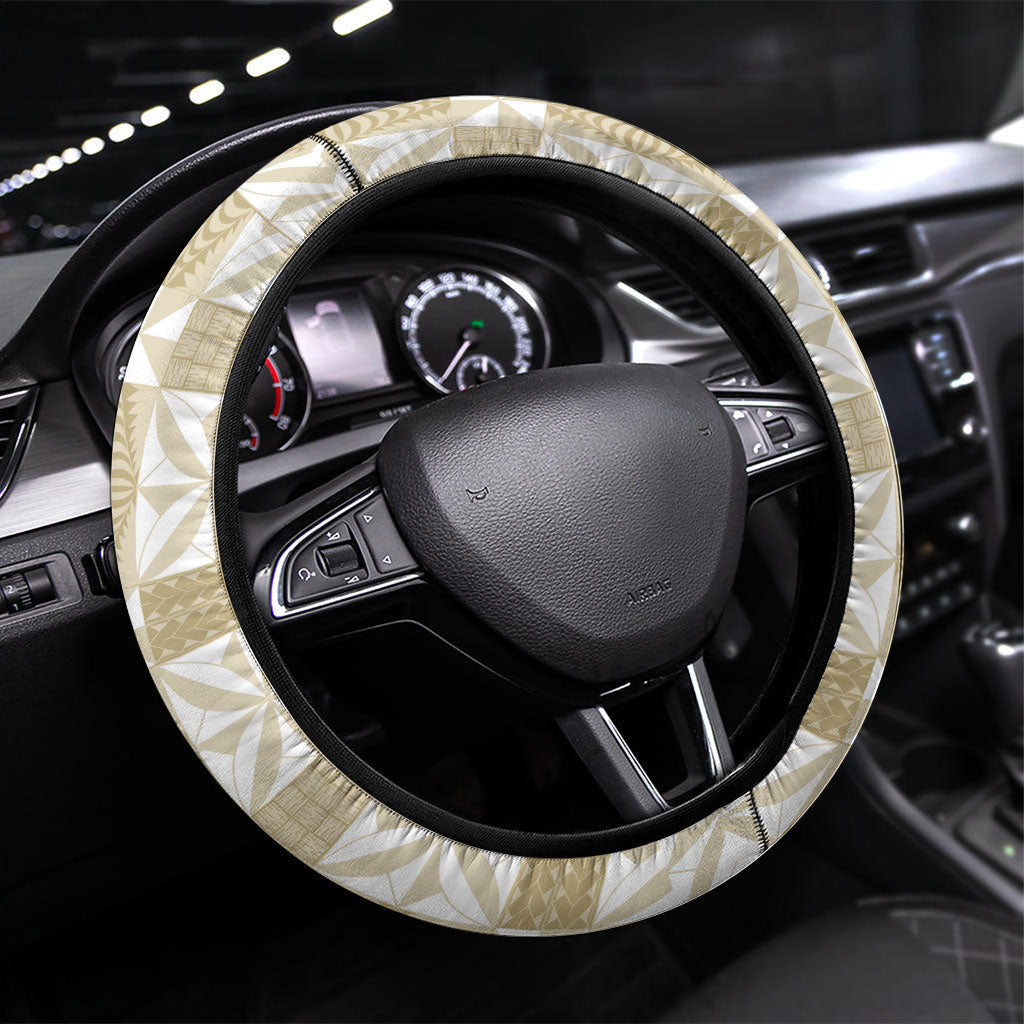 Beige Ngatu Pattern Malo e Lelei Tonga Steering Wheel Cover LT14 Universal Fit Beige - Polynesian Pride