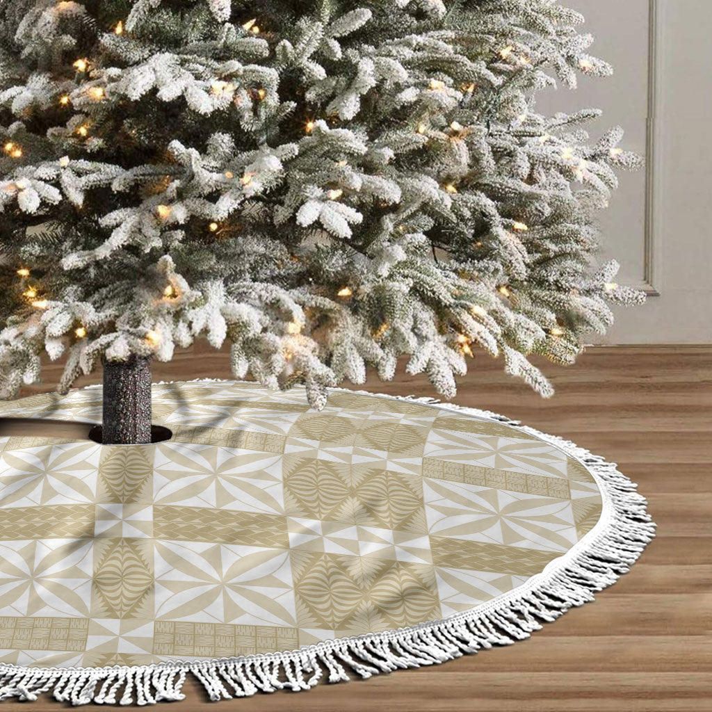 Beige Ngatu Pattern Malo e Lelei Tonga Tree Skirt LT14 - Polynesian Pride