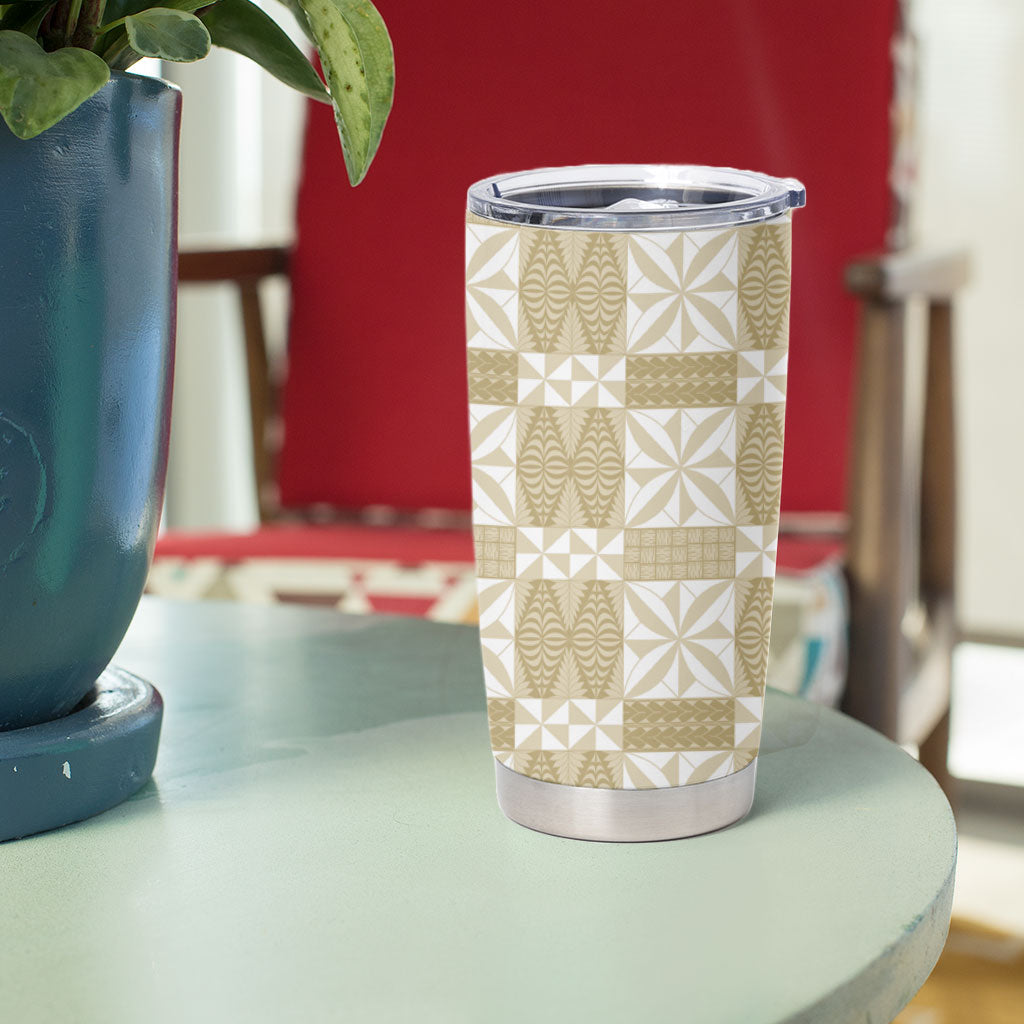 Beige Ngatu Pattern Malo e Lelei Tonga Tumbler Cup LT14 - Polynesian Pride