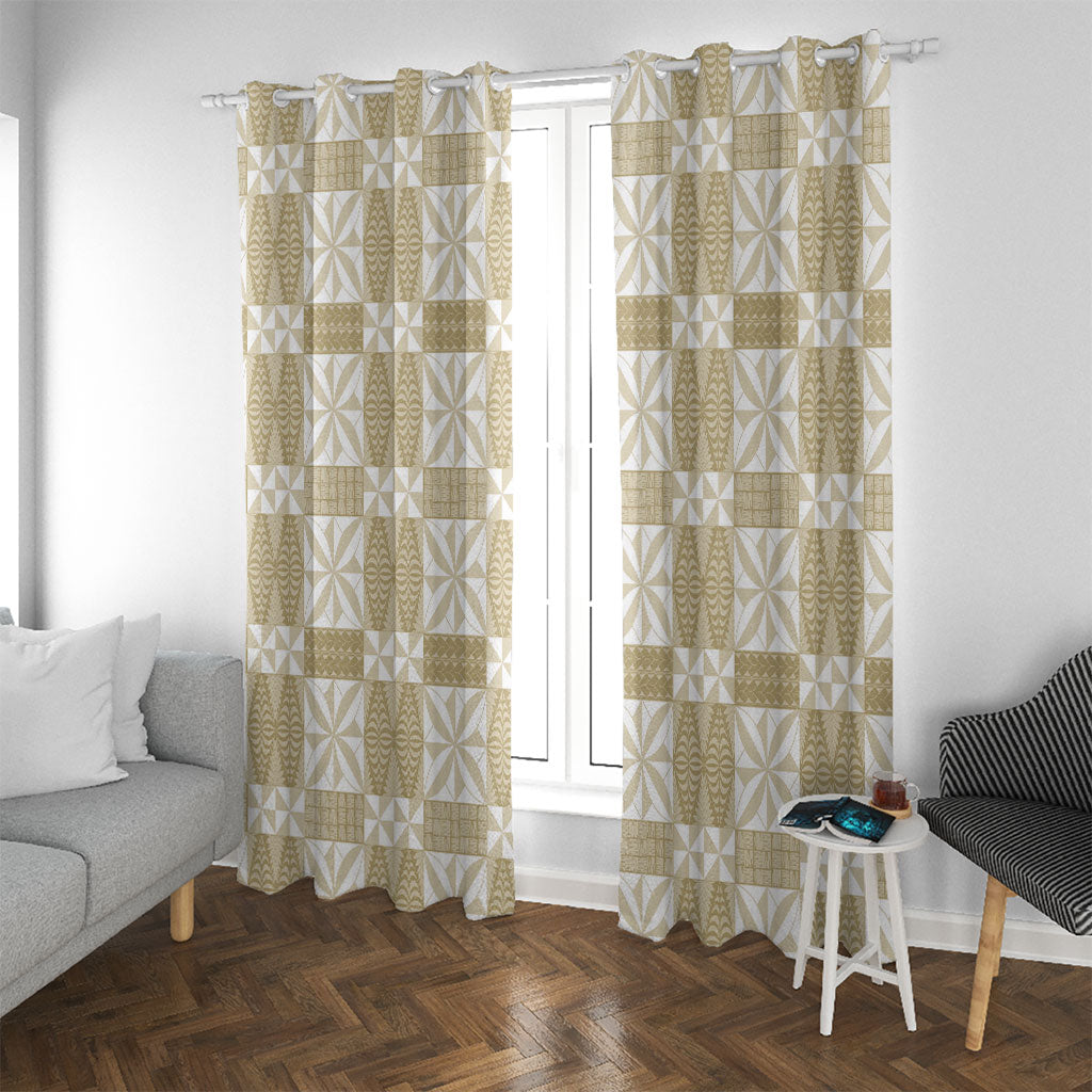 Beige Ngatu Pattern Malo e Lelei Tonga Window Curtain LT14 With Grommets Beige - Polynesian Pride