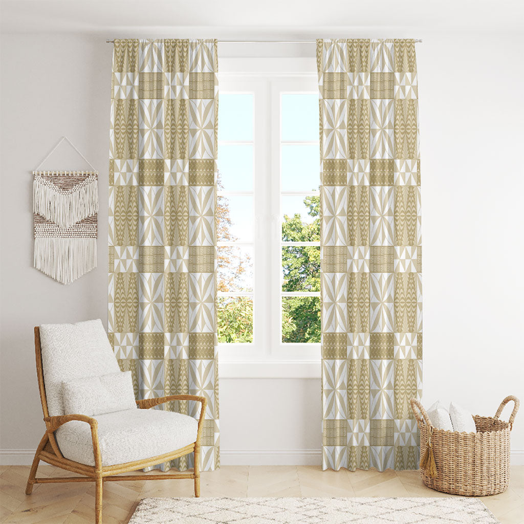 Beige Ngatu Pattern Malo e Lelei Tonga Window Curtain LT14 - Polynesian Pride