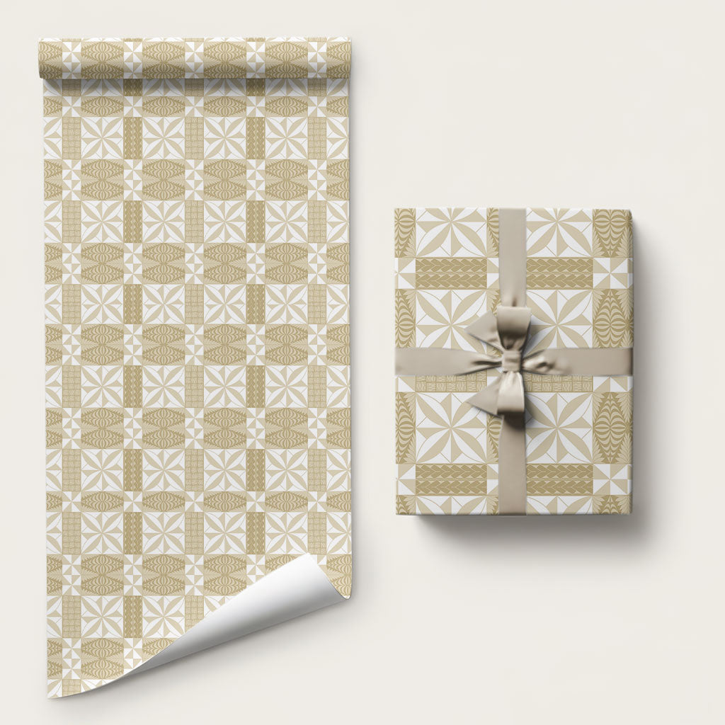 Beige Ngatu Pattern Malo e Lelei Tonga Wrapping Paper LT14 58" × 23" Beige - Polynesian Pride