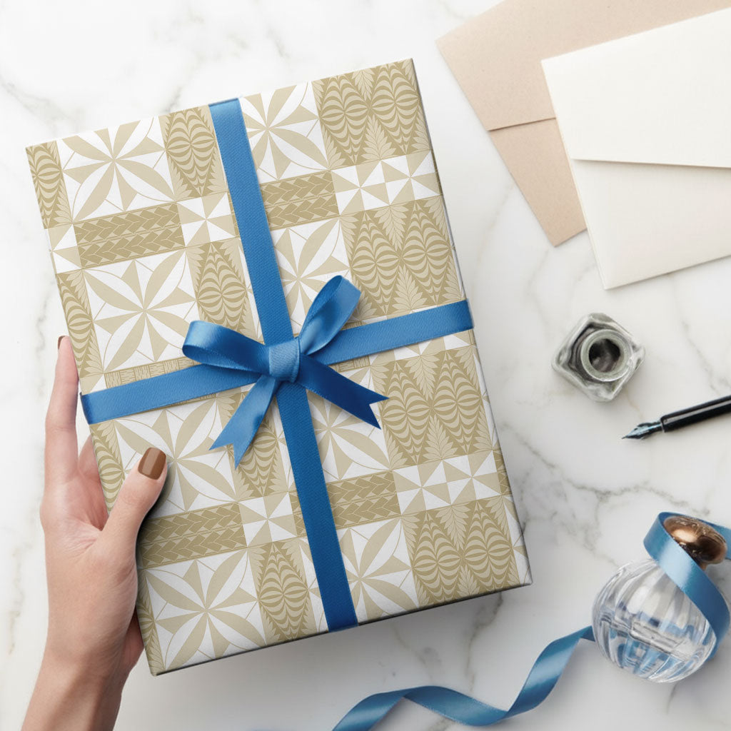 Beige Ngatu Pattern Malo e Lelei Tonga Wrapping Paper LT14 - Polynesian Pride