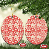 Red Ngatu Pattern Malo e Lelei Tonga Ceramic Ornament LT14 Oval Red - Polynesian Pride
