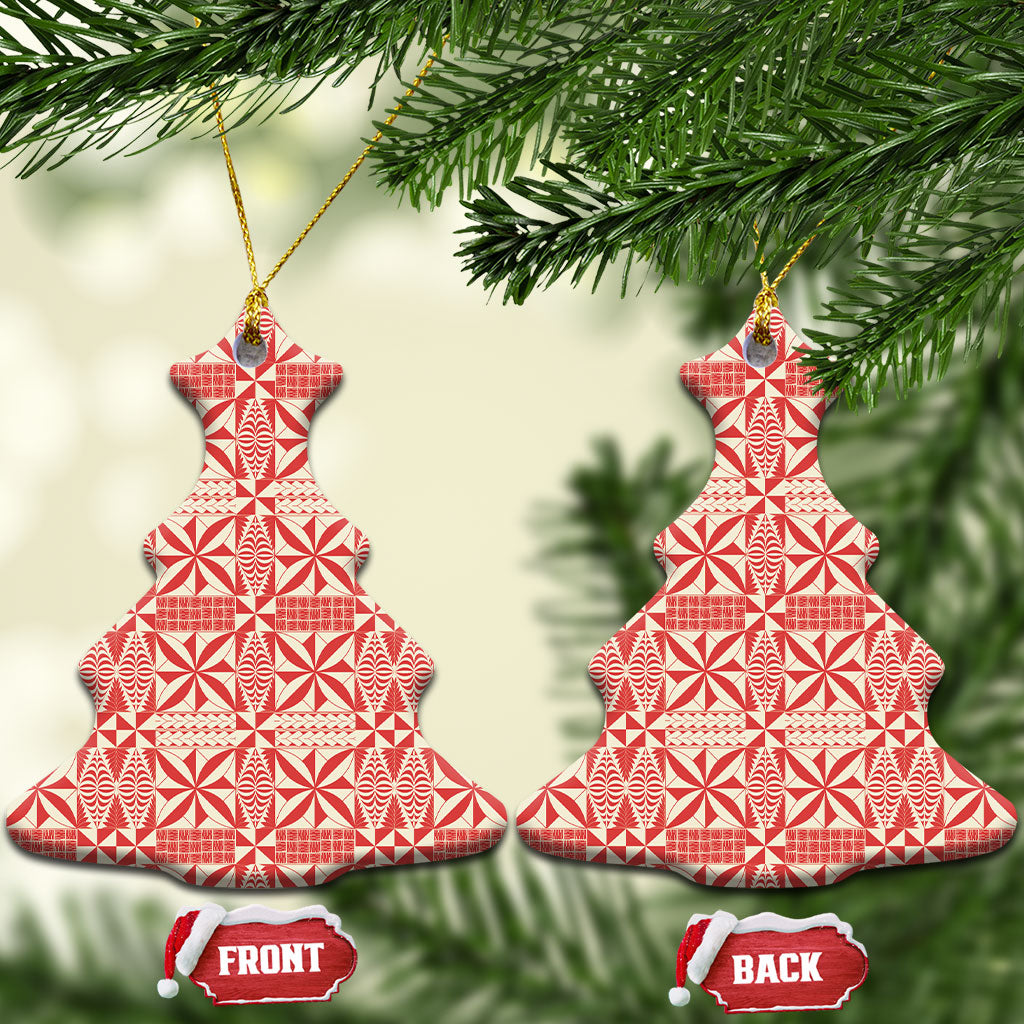 Red Ngatu Pattern Malo e Lelei Tonga Ceramic Ornament LT14 Christmas Tree Red - Polynesian Pride