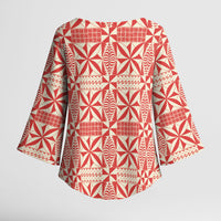Red Ngatu Pattern Malo e Lelei Tonga Kimono Sleeve Blouse LT14 - Polynesian Pride