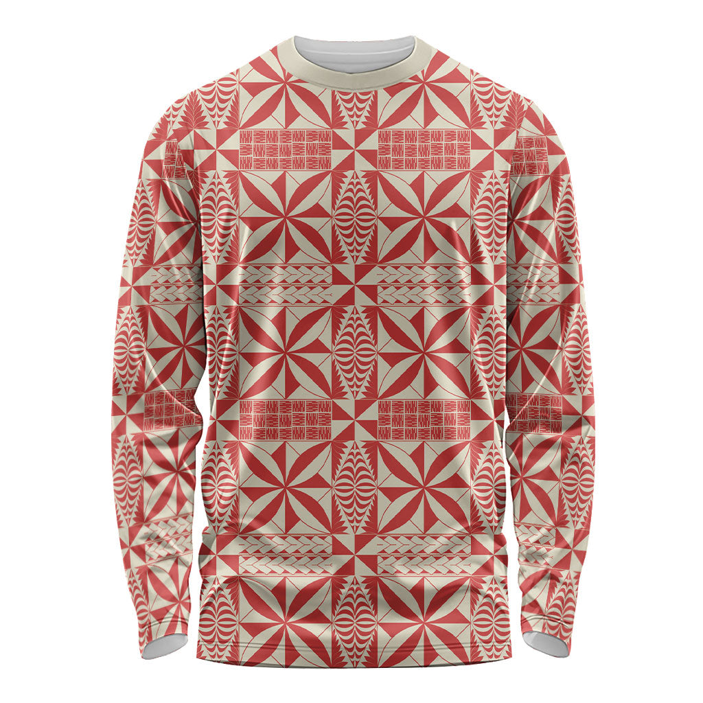 Red Ngatu Pattern Malo e Lelei Tonga Long Sleeve Shirt LT14 Unisex Red - Polynesian Pride