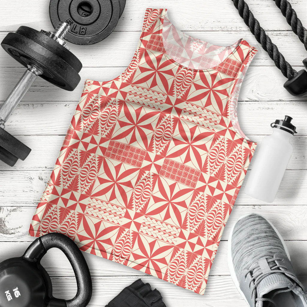 Red Ngatu Pattern Malo e Lelei Tonga Men Tank Top LT14 - Polynesian Pride