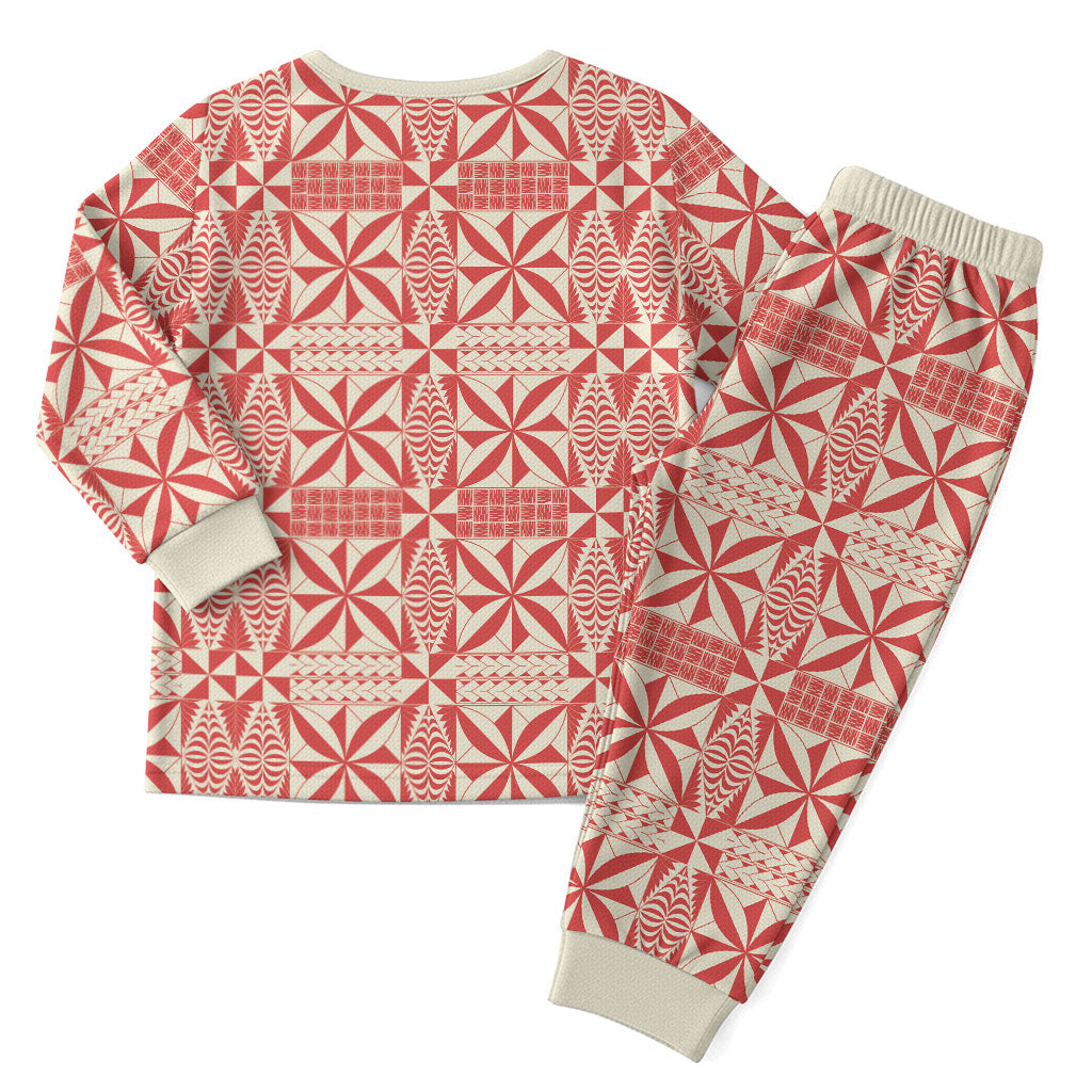Red Ngatu Pattern Malo e Lelei Tonga Christmas Pajama Set LT14 - Polynesian Pride