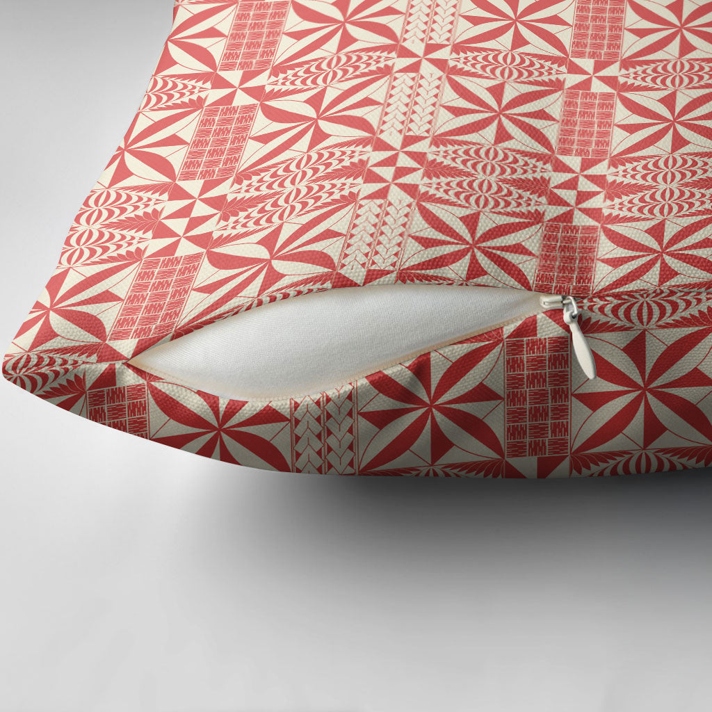 Red Ngatu Pattern Malo e Lelei Tonga Pillow Cover LT14 - Polynesian Pride