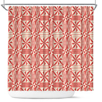 Red Ngatu Pattern Malo e Lelei Tonga Shower Curtain LT14 Red - Polynesian Pride