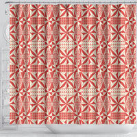 Red Ngatu Pattern Malo e Lelei Tonga Shower Curtain LT14 - Polynesian Pride