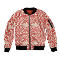 Red Ngatu Pattern Malo e Lelei Tonga Sleeve Zip Bomber Jacket LT14 Unisex Red - Polynesian Pride