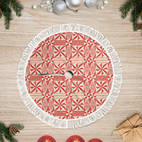 Red Ngatu Pattern Malo e Lelei Tonga Tree Skirt LT14 Fringed Red - Polynesian Pride