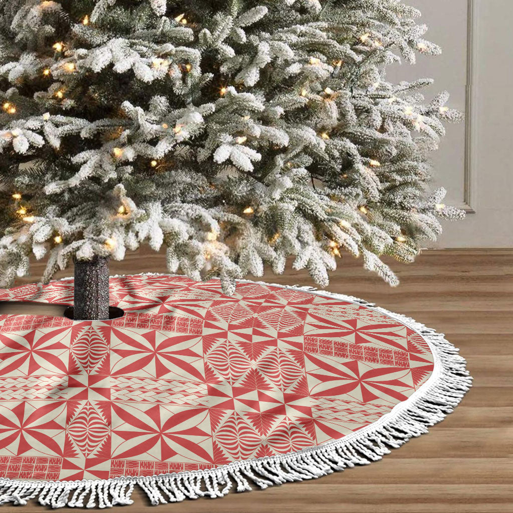 Red Ngatu Pattern Malo e Lelei Tonga Tree Skirt LT14 - Polynesian Pride