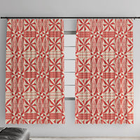 Red Ngatu Pattern Malo e Lelei Tonga Window Curtain LT14 With Hooks Red - Polynesian Pride